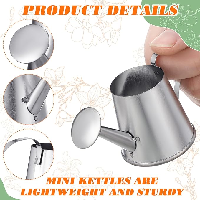 Layhit 50 Pcs Mini Watering Can Miniature Galvanized Watering Pot Garden Water Can Mini Kettle for House Crafts Garden Ornaments Gardening Landscape Party Favors, 3.35 x 1.57 x 1.97 Inches, Silver