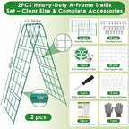 2 Pack 50"x17" Heavy Duty Metal Cucumber Trellis for Raised Bed, A Frame Garden Trellis for Climbing Plants Outdoor, Plant Trellis for Tomato Bean Pea Grape, Adjustable Vegetable Trellis Support