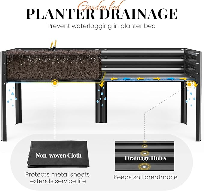 KING BIRD Large Raised Garden Bed with Cover Galvanized Elevated Planter Box with Legs 72×23×55 in for Backyard, Patio, Balcony, 700lb Capacity, Dark Grey