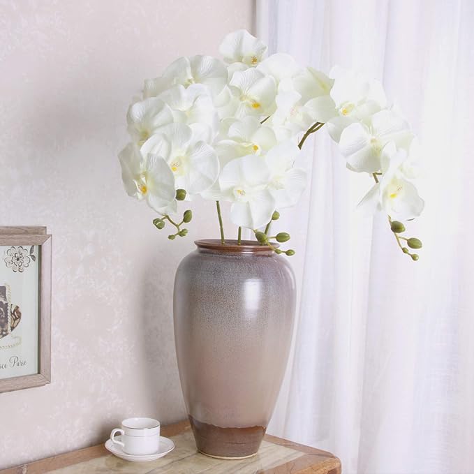 FagusHome 32" Artificial Phalaenopsis Flowers 6 Pcs with 4 Bundles Leaves Artificial Orchid Flowers Stem Plants for Home Décor (6Pcs)