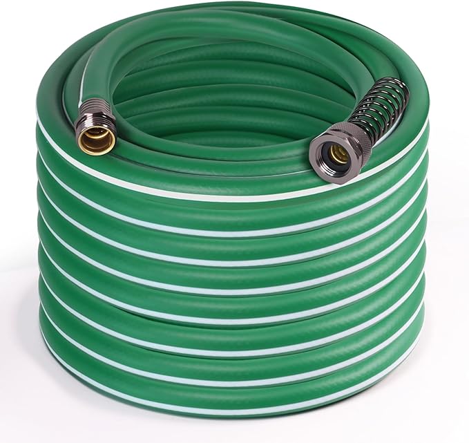Heavy Duty Garden Hose 75 ft – Outdoor Hybird Water Hose with Solid Fitting - Flexible, Kinkless, Lightweight Garden Hose for Lawn Watering, Car Washing - Burst 500 Psi (Green, 75 FT)
