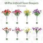 Alupssuc 48 Bundles Artificial Flowers for Outdoors Decoration, UV Resistant Silk Faux Daisy Spring Fake Plastic Plants Greenery for Outside Indoor Yard Home Porch Window Box Decor(Upgrade 4 Colors)