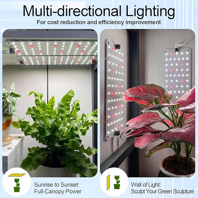 DOMMIA Panel Grow Light for Indoor Plants, 20W Ultra-Thin Full Spectrum LED Grow Light for Shelf & Cabinet, Dimmable with 6/12/16H Timer, Cold White, 2-Pack
