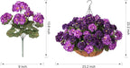 INSPRING Geraniums Artificial Flowers Hanging Basket for Outdoors Outside Spring Decoration, 8 Bundles Silk Flowers Fake Plants Look Real UV Resistant for Porch Home Patio Balcony Yard, Double Purple
