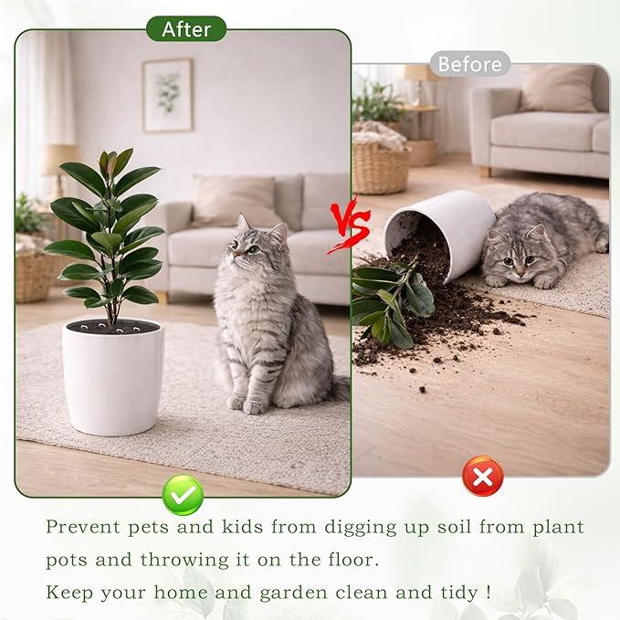 YBB 12 Pcs Plant Pot Grids, 11.8 Inch & 15.7Inch Cuttable Plant Pot Soil Covers Guard Protectors from Cats, Animals Digging Stooper for Indoor Outdoor Garden Potted Plants with 30 Stakes