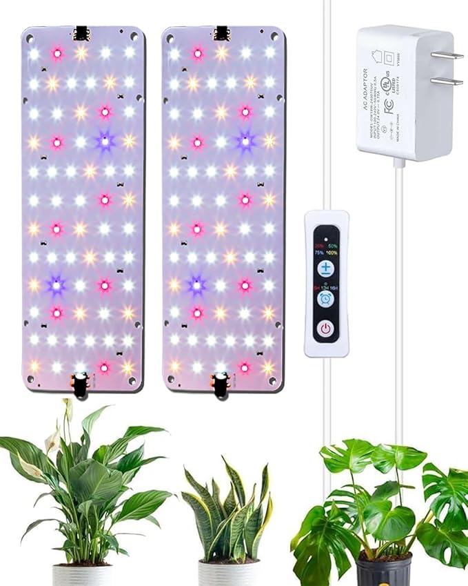 DOMMIA Panel Grow Light for Indoor Plants, 20W Ultra-Thin Full Spectrum LED Grow Light for Shelf & Cabinet, Dimmable with 6/12/16H Timer, Pinkish White, 2-Pack