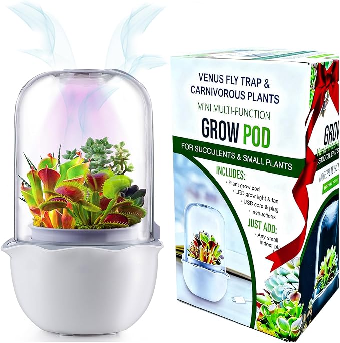 Smart Venus Fly Trap Terrarium Pot with Timer&Fan,Plant Terrarium Kit with Grow Light for Carnivorous,Butterwort, Venus Flytrap,Birthday Gardening for Women Garden Lover-No Plant