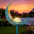 Homeimpro Moon Solar Garden Lights Outdoor Stakes, Waterproof Crackle Glass Metal Yard Lights for Lawn, Patio Accessories, Backyard Decor, Birthday Gifts for Mom