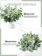 Beferr 5pcs Eucalyptus Stems & 6pcs Babys Breath Artificial Flowers Faux Greenery Bouquets for Wedding Table Centerpiece Home Decor