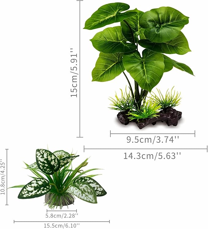 Moonorange Reptile Artificial Plants, Terrarium Plants Decorations Supplies, Aquarium Fish Tank Plant, Amphibian Habitat Hideout Tank Accessories (M Set-2pcs/D)