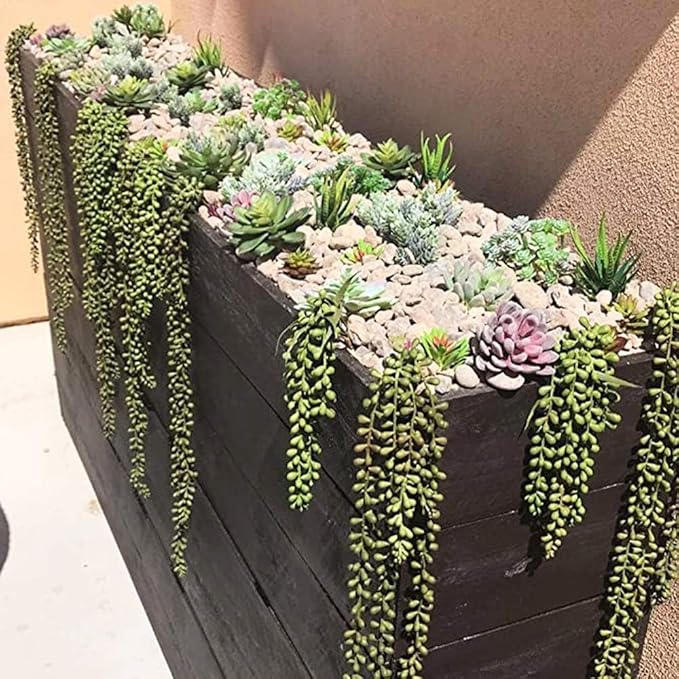 6pcs Artificial Fake String of Pearls Plant Faux Fake Hanging Succulents Plants (6, Green)