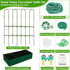 ROADPLUM Cucumber Trellis for Climbing Plants with Grow Bag, 61" Tall Metal U-Frame Garden Trellis for Raised Bed with Garden Netting and Plant Clip Plant Ties for Vegetables, Squash, Pea, Grape