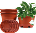 KPUVX 5 Pack 10.5 inch Plant Pots,Planter-Pots-for-Plants-Indoor-Outdoor，Plastic Flower Pot for Indoor Outdoor Plants with Drainage Holes & Trays, Decorative Garden Containers Sets for Houseplants