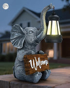 Outdoor Elephant Statues Solar Garden Decor Lights - Elephant Decoration for Garden, Balcony, Patio, Yard, Lawn - Housewarming, Fathers Day, Unique Birthday Gifts for Women Mom Grandma(White)