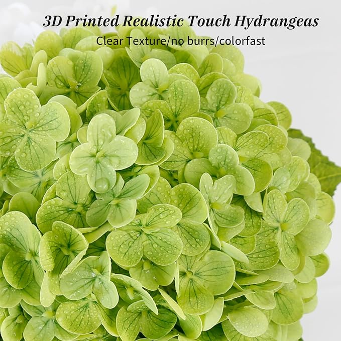 Leftover 21" Green Hydrangea Artificial Flowers,3 Pcs Real Touch Hydrangea Flowers with Butterflies for Centerpiece Table Decorations,Floral Arrangements for Coffee Table Decor,Living Room Decor