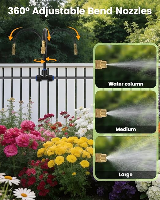 240FT Drip Irrigation System for Garden with 36 Nozzles –360° Adjustable Misting Nozzles, Quick-Connect Design, Ideal for Raised Beds, Lawns, Greenhouses & Outdoor Cooling