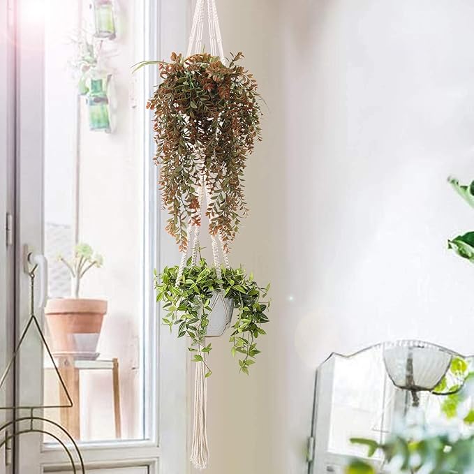 CATTREE Artificial Hanging Vines, Faux Ivy Leaves Plastic Plants Greenery Fake Leaf Plant UV Resistant for Indoor Outdoor Garden Door Wall Baskets DIY Wedding Party Table Decoration Red Brown 4 Pack