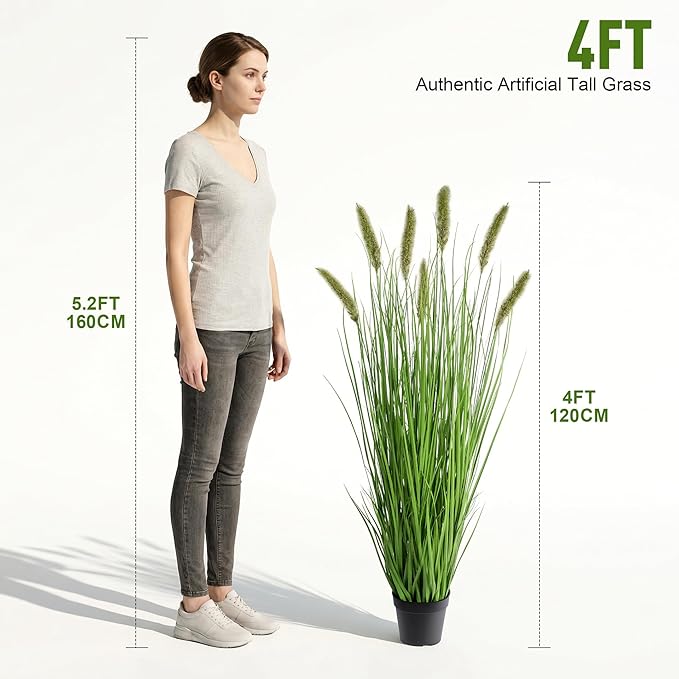 Artificial Cattail Reed Grass Plants Indoor ，Faux Cattail Grass Plant Artificial Plant Grass Outdoor,Fake Grass Tall Green Onions Fake Plant， Living Room Kitchen Office Decoration 47“2 Pcs