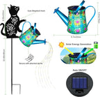 Black Cat Solar Watering_Can Lights, Birthday Gifts for Women Mom Christmas Mother's Day, Yard Decorations Outdoor Waterproof, Blue Metal Hanging Lantern, Solar Lights Garden Decor Patio Pathway