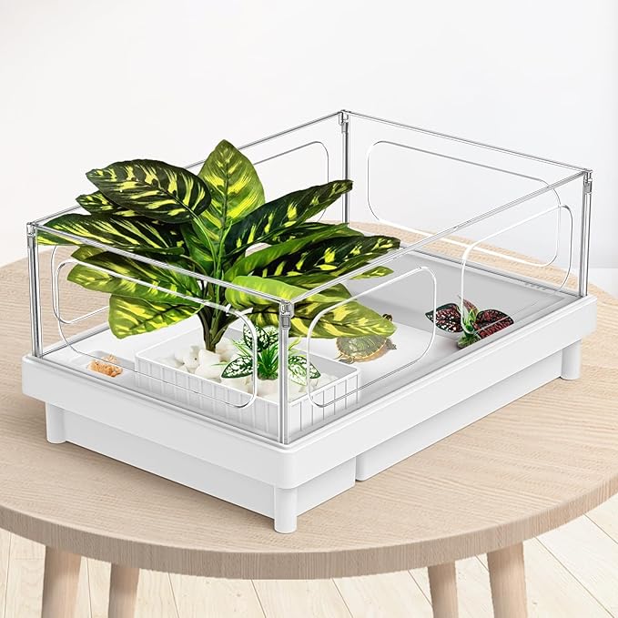 Moonorange Reptile Artificial Plants, Terrarium Plants Decorations Supplies, Aquarium Fish Tank Plant, Amphibian Habitat Hideout Tank Accessories(L Set-3pcs/B)