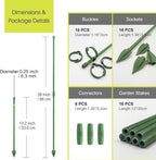 Plant Stakes for Indoor Plants, RIFNY 12 Inch Plant Support Stakes with Clips, Tall Adjustable Plant Sticks for Indoor Monstera Tomato Orchid Potted Plants Flower (16 PCS, Green)