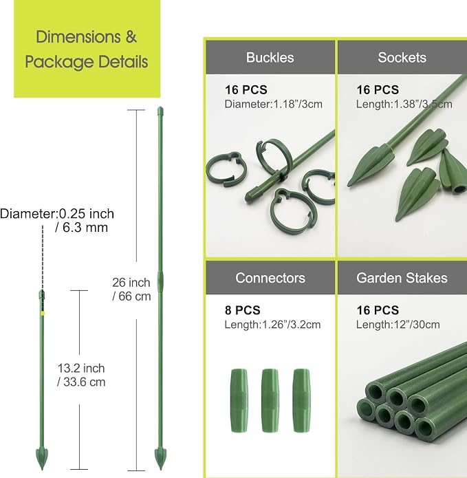 Plant Stakes for Indoor Plants, RIFNY 12 Inch Plant Support Stakes with Clips, Tall Adjustable Plant Sticks for Indoor Monstera Tomato Orchid Potted Plants Flower (16 PCS, Green)