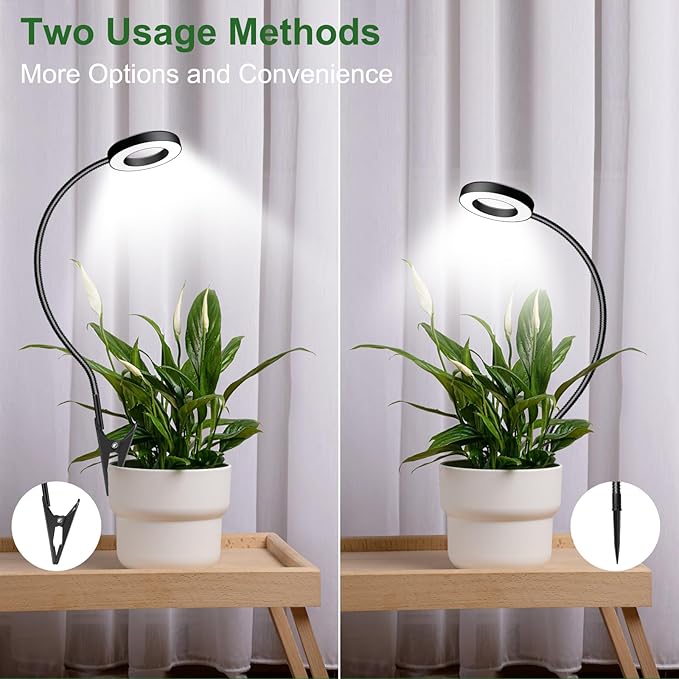 wolezek 2 in 1 Grow Lights for Indoor Plants, 3 Colors Plant Lights for Indoor Growing with 360° Gooseneck, 48 LEDs Full Spectrum Plant Grow Lights Indoor, 6/12/16H Timer, 5 Brightness, Black 2 Pack