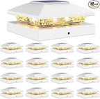 VOLISUN 4x4 Solar Cap Lights 16-Pack, Outdoor Waterproof for Wooden/Vinyl Posts, White Deck Lights Solar Powered, Warm White for Garden/Patio/Porch