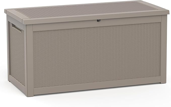 320 Gallon Resin Deck Box, Grey Outdoor Storage Box, Waterproof UV Resistant with Hydraulic Rod & Stable Structure, Great for Patio, Garden and Pool(Gray)