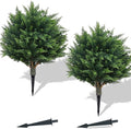 PATIO CHOICE Topiary Trees Artificial Outdoor Cedar Ball Trees with Ground Spike Set of 2 22" Fake Outdoor Plants Faux Bushes and Shrubs Decorations for Outdoor Indoor Front Porch Garden