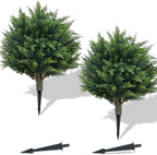 PATIO CHOICE Topiary Trees Artificial Outdoor Cedar Ball Trees with Ground Spike Set of 2 22" Fake Outdoor Plants Faux Bushes and Shrubs Decorations for Outdoor Indoor Front Porch Garden
