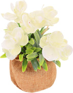 SHINEOFI Artificial Phalaenopsis Orchid Bonsai Fake Flowers Potted Faux Orchid with White Spray and Jute Bag Home Decoration Desktop Accent for Living Room and Office