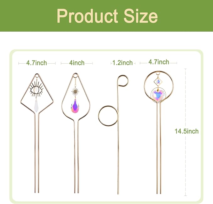 4 Pack Small Trellis for Potted Plants, Metal Garden Trellis for Indoor Outdoor, Plant Trellises for Climbing Vine Ivy Flower, with Crystal Sun Catcher