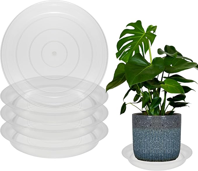 4 Pack 16 Inch Round Plant Saucers for Less 14 Inch Pot Indoors Outdoors Plant Trays for Pots Planter Saucer Plastic Drip Tray Planter Water Tray (Clear, 16"(4pcs))