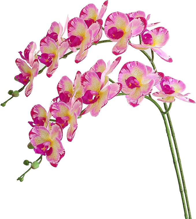 Htmeing 38 Inch Artificial Phalaenopsis Flowers Branches Real Touch (Not Silk) Orchids Flowers for Home Office Wedding Decoration,Pack of 2 (Yellow Purple)