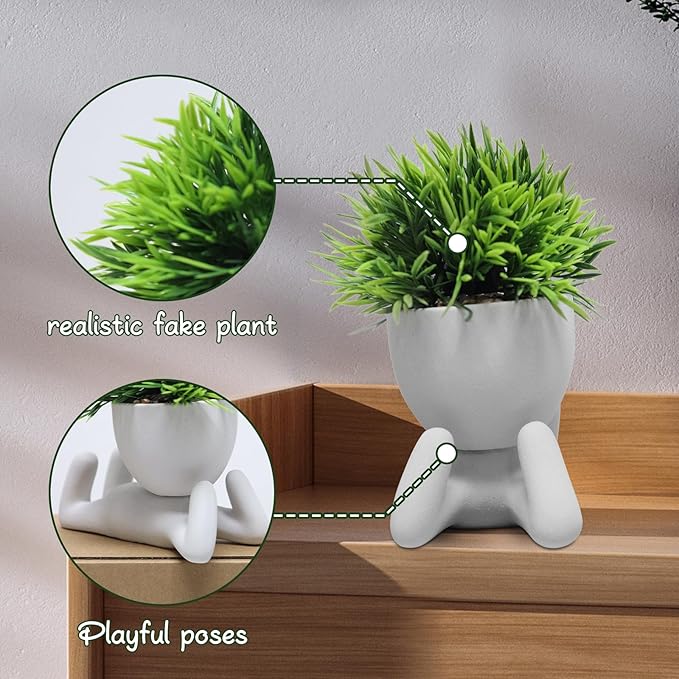 Zerzsy Faux Succulents in Cement Pots Potted Mini Fake Plants for Desk Decoration, Kitchen Shelf Decor, Office Decor for Women, Bathroom Shelf Plant Decor - Set of 1