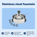 PetSafe Drinkwell Stainless Steel 360 Multiple Pet Fountain - Scratch and Rust Resistant Automatic Water Dispenser for Cats or Dogs - Adjustable Flow Control - 128 Ounce (3.8 Liter) - Filters Included