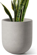 10 Inch Plant Pot, Ceramic Pots for Plants with Drainage Hole and Rubber Plug, Plant Pots Indoor for Home Garden Patio Office, Cylinder Flower Planter Pot, Neutral Gray