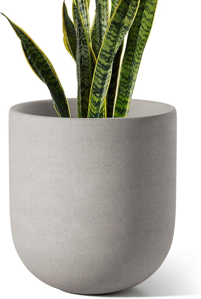 10 Inch Plant Pot, Ceramic Pots for Plants with Drainage Hole and Rubber Plug, Plant Pots Indoor for Home Garden Patio Office, Cylinder Flower Planter Pot, Neutral Gray