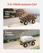 VEVOR 900 Lbs Heavy Duty Steel Garden Cart, Garden Wagon Cart on Wheels, Outdoor Metal Yard Utility Wagon Carts with 10" Tires and Mesh Removable Sides(Convert to Flatbed) and 180°Rotating Handle