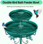 Daoeny Bird Bath for Outside, 42In Vintage Freestanding Birdbaths for Outdoors, Double Metal Bird Bath Feeder Bowls for Garden Patio Yard Lawn Decor, Upgraded 5-Pronged Base (Green)