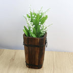 MY MIRONEY Plant Pots, Vintage Wooden Barrel Planter - Solid Rustic Garden Flower Pot with Metal Handles & Frame for Indoor Planter, Office Home Decor, Garden Home Plants, 5.2" x 8.27"