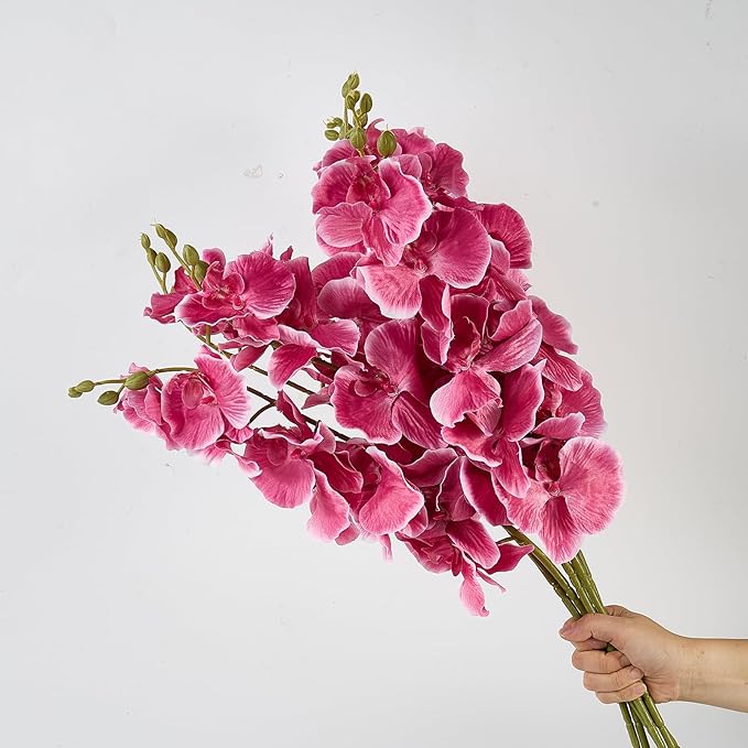 6 PCS Artificial Orchid Stems 33.5" Tall 9 Large Petals Fake Fuchsia Phalaenopsis Flower Arrangements for Home Wedding Living Room Table Centerpiece Office Table Decor Fuchsia