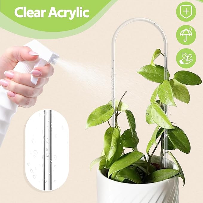 12 Pack Clear Acrylic Plant Trellis for Potted Plants Indoor Outdoor - Thickened U-Shaped & Round Small Trellis for Climbing Plants - Plant Support Stakes for Houseplant Flower Hoya Pothos Vine Ivy