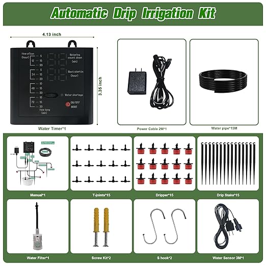 Automatic Plant Waterer Indoor, Drip Irrigation System for Potted Plants, Vacation Plant Self Watering Device, Drip Timer Auto Watering for Housplants, Garden, Greenhouse (15 Pots, Adjustable Dripper)