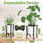 iDavosic.ly Adjustable Plant Pot Stand Indoor Outdoor, Metal Short Single Flower Holder Fits 8 to 12 Inch Large Heavy Duty Planter (Not Included) | Modern Black
