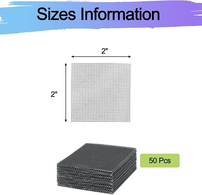 Square Pot Hole Mesh Screen Pad 2 Inch, 50 Pcs Plastic Bonsai Mesh for Plant Pot Drainage Cover Screen, Nursery Planter Bottom Drainage Inserts Grid Mat for Potted Succulent