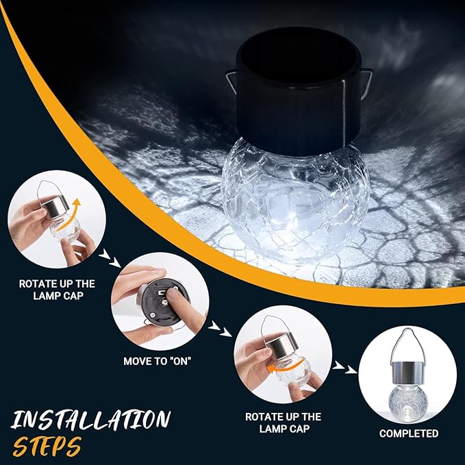 GIGALUMI Solar Lights Outdoor Waterproof, 8 Pack Solar Hanging Lights Garden Decor, Gifts for Women, Solar Outdoor Lantern Waterproof Cracked Glass for Yard, Fence, Tree(Cold White)