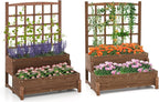 Byroce Outdoor Raised Garden Bed, Garden Planter Box with Lattice Trellis, Legs & Drainage Hole, 2-Tier Standing Elevated Planter for Flower, Fruit, Vegetable & Climbing Plants in Patio, Balcony (2)