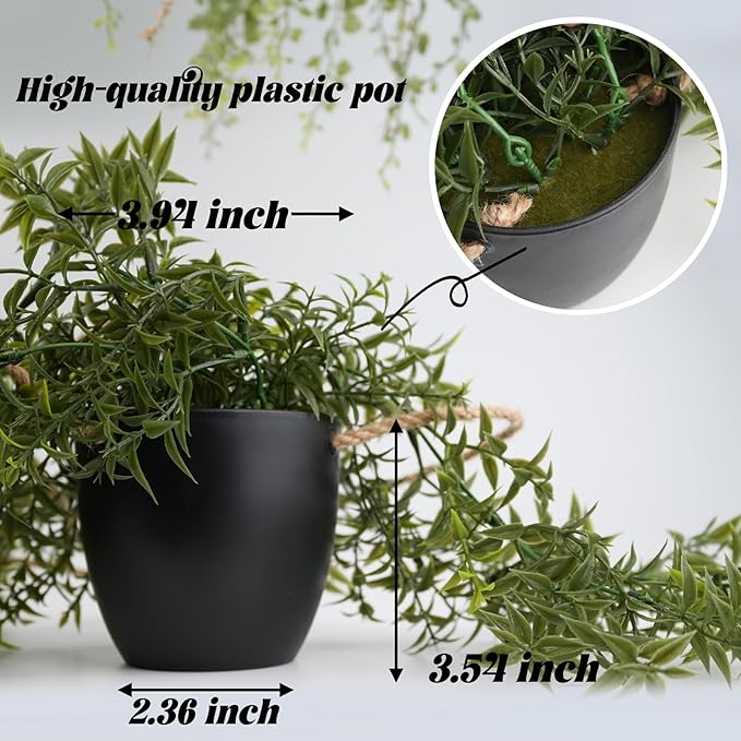 3 Packs Fake Hanging Plants with Black Pots, 18.5" Artificial Hanging Plants for Wall Decor, Fake Plants Mandala Vine Indoor/Outdoor for Home Bathroom Bedroom Kitchen Office Room Decor